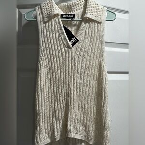 DKNY Cream V-Neck Cable Knit Sweater
